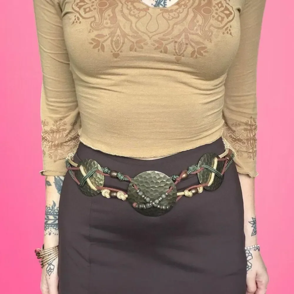 vintage 90s hammered brass rope belt festival fairycore